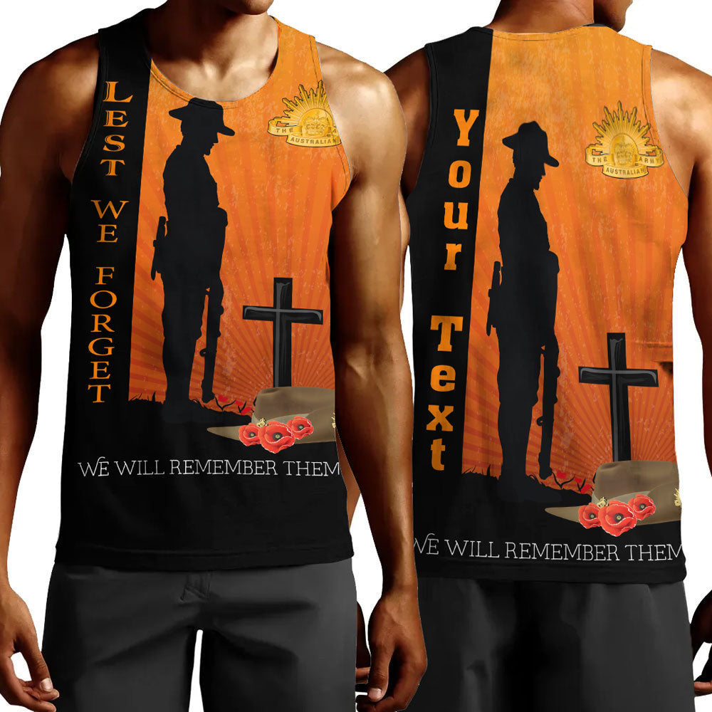 Polynesian Pride Clothing - (Custom) Anzac Day Lest We Forget Soldier Standing Guard Men Tank Top Black - Polynesian Pride