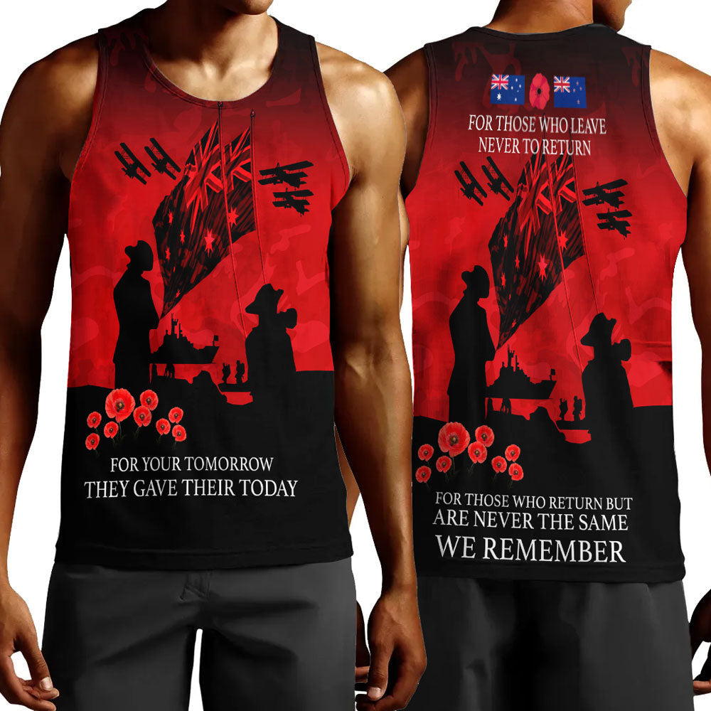 Polynesian Pride Clothing - Anzac Day For Those Who Leave Never To Ruturn Men Tank Top Black - Polynesian Pride