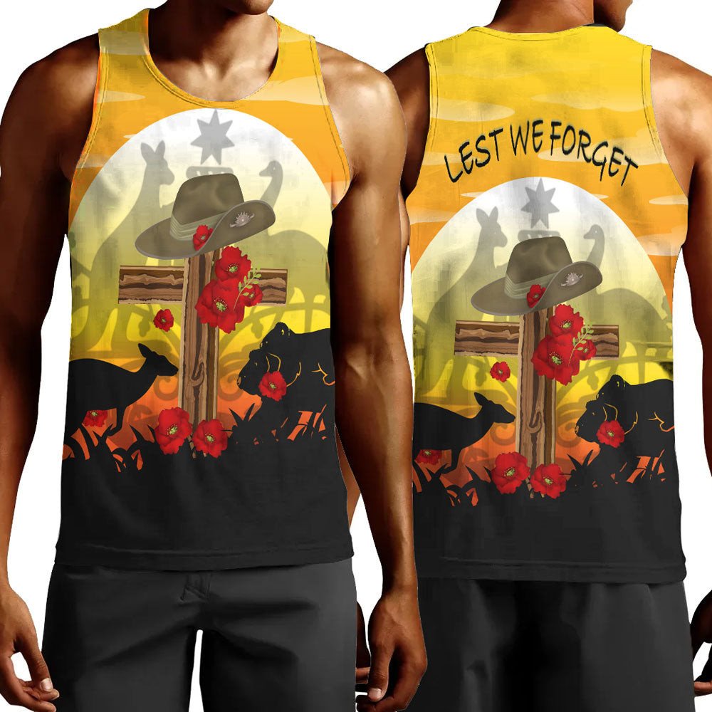 Polynesian Pride Clothing - Anzac Day Lest We Forget Animal Men Tank Top Black - Polynesian Pride