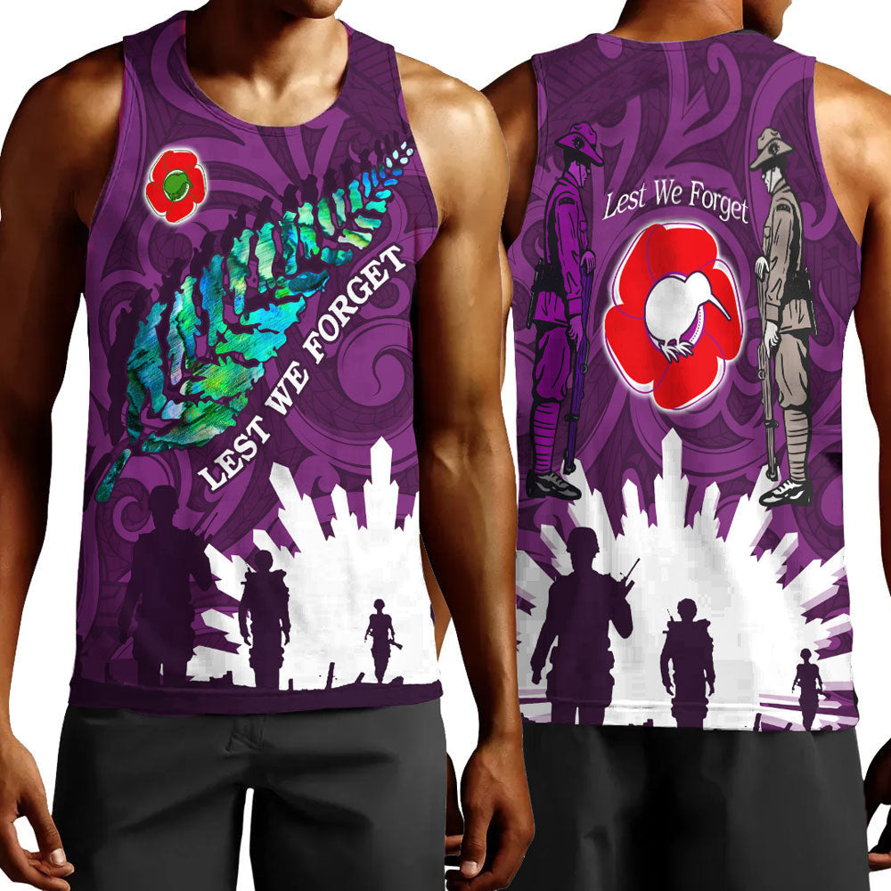 Polynesian Pride Clothing - New Zealand Anzac Walking In The Sun Purple Men Tank Top Black - Polynesian Pride