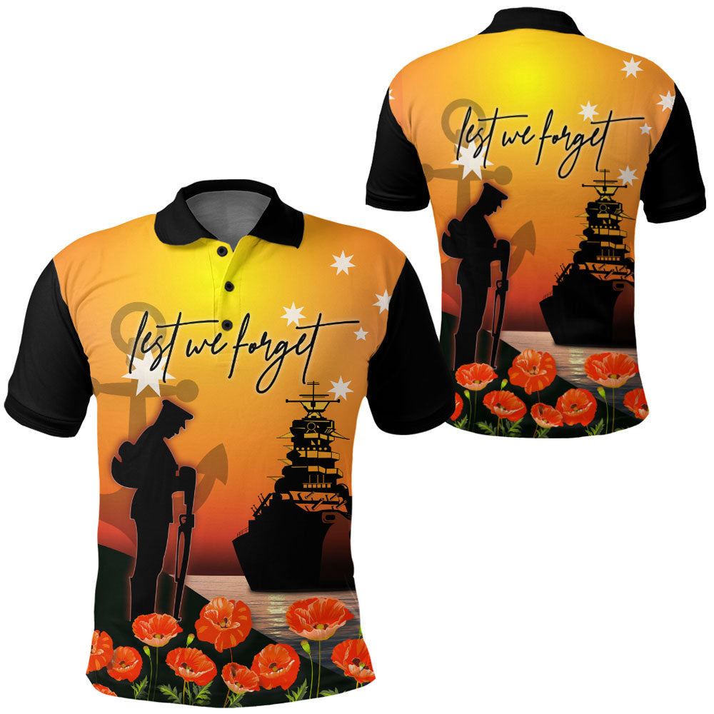 Polynesian Pride Clothing ANZAC Day Navy Soldier Polo Shirt Black - Polynesian Pride