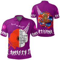 Polynesian Pride Clothing New Zealand ANZAC Red Poopy Purple Polo Shirt Black - Polynesian Pride