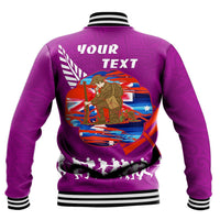 Polynesian Pride Clothing - (Custom) New Zealand Anzac Red Poopy Purple Baseball Jacket - Polynesian Pride