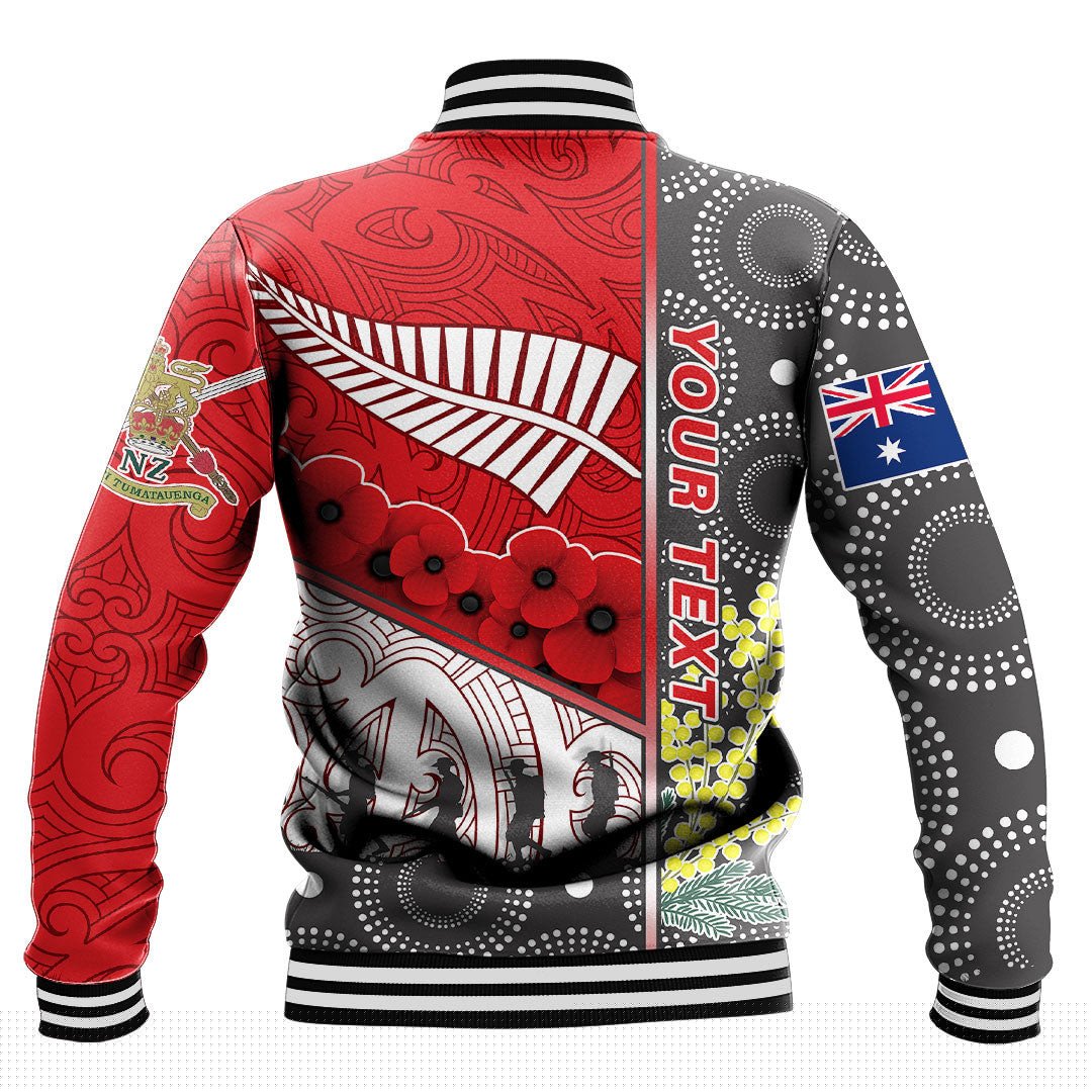 Polynesian Pride Clothing - (Custom) Australia Indigenous & New Zealand Maori Anzac (Red) Baseball Jacket - Polynesian Pride