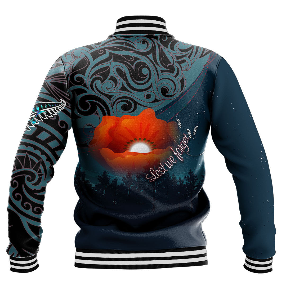 Polynesian Pride Clothing - New Zealand Paua Silver Fern Poppy Baseball Jacket - Polynesian Pride