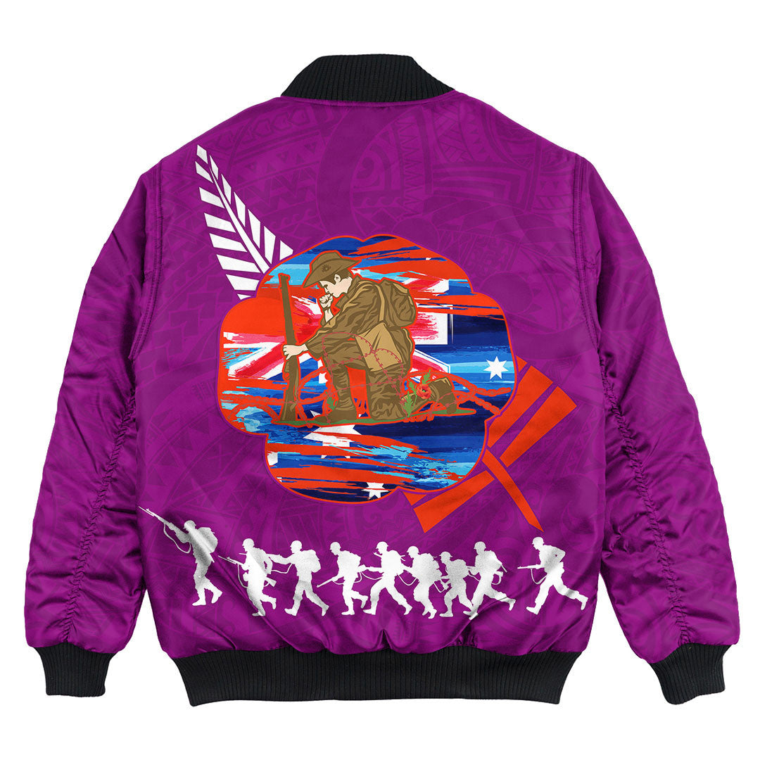 Polynesian Pride Clothing - New Zealand Anzac Red Poopy Purple Bomber Jacket - Polynesian Pride