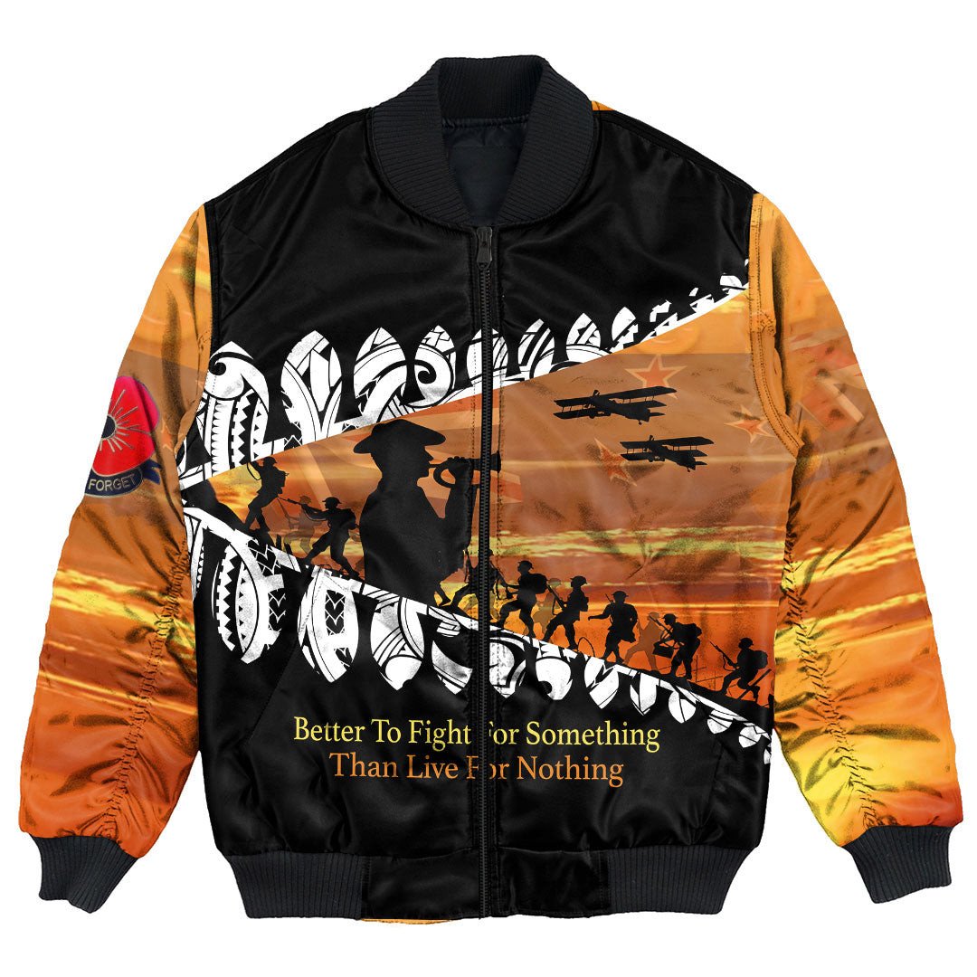 Polynesian Pride Clothing - New Zealand Anzac Day We Will Remember Them Bomber Jacket Unisex Black - Polynesian Pride