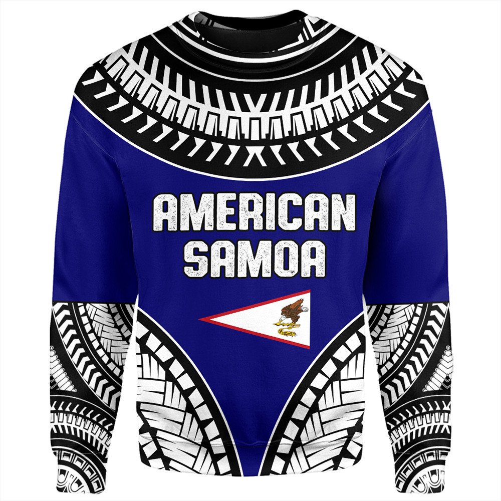 Polynesian Pride Sweatshirt - American Samoa Tattoo Chief Sweatshirt LT10 Unisex Blue - Polynesian Pride