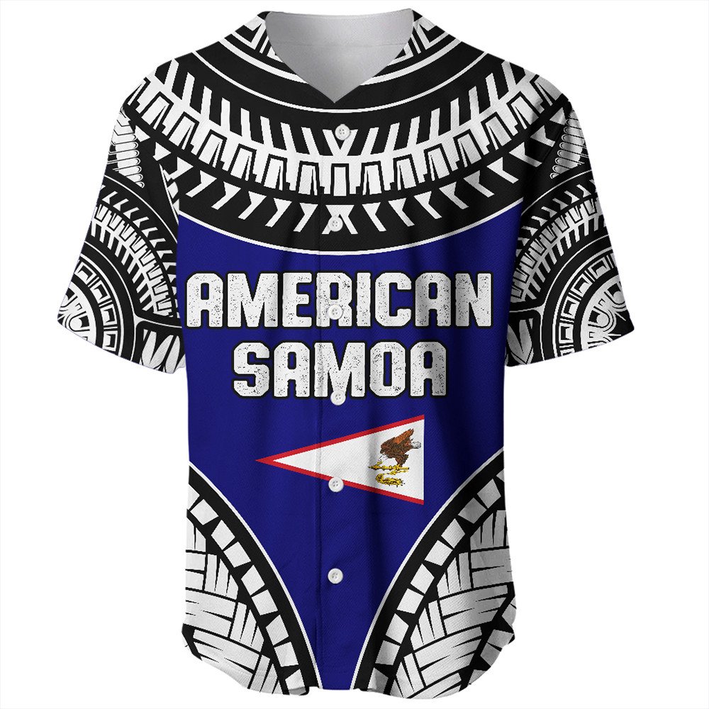 Polynesian Pride Baseball Jersey - American Samoa Tattoo Chief Baseball Jersey LT10 Blue - Polynesian Pride