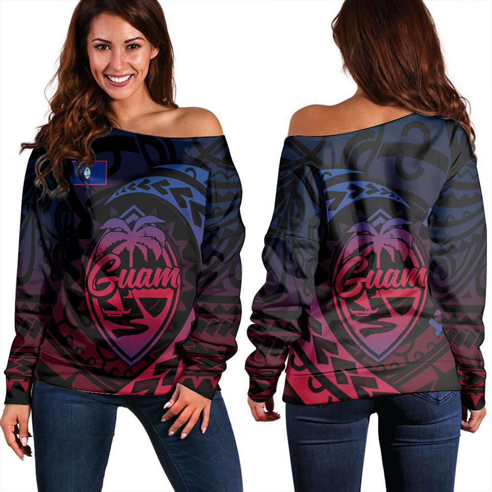 Polynesian Pride Sweatshirt - Guam Rising Style Women Off Shoulder LT10 Women Black - Polynesian Pride