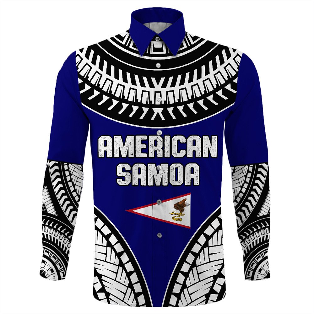 Polynesian Pride Long Sleeve Button Shirt - American Samoa Tattoo Chief Long Sleeve Button Shirt LT10 - Polynesian Pride