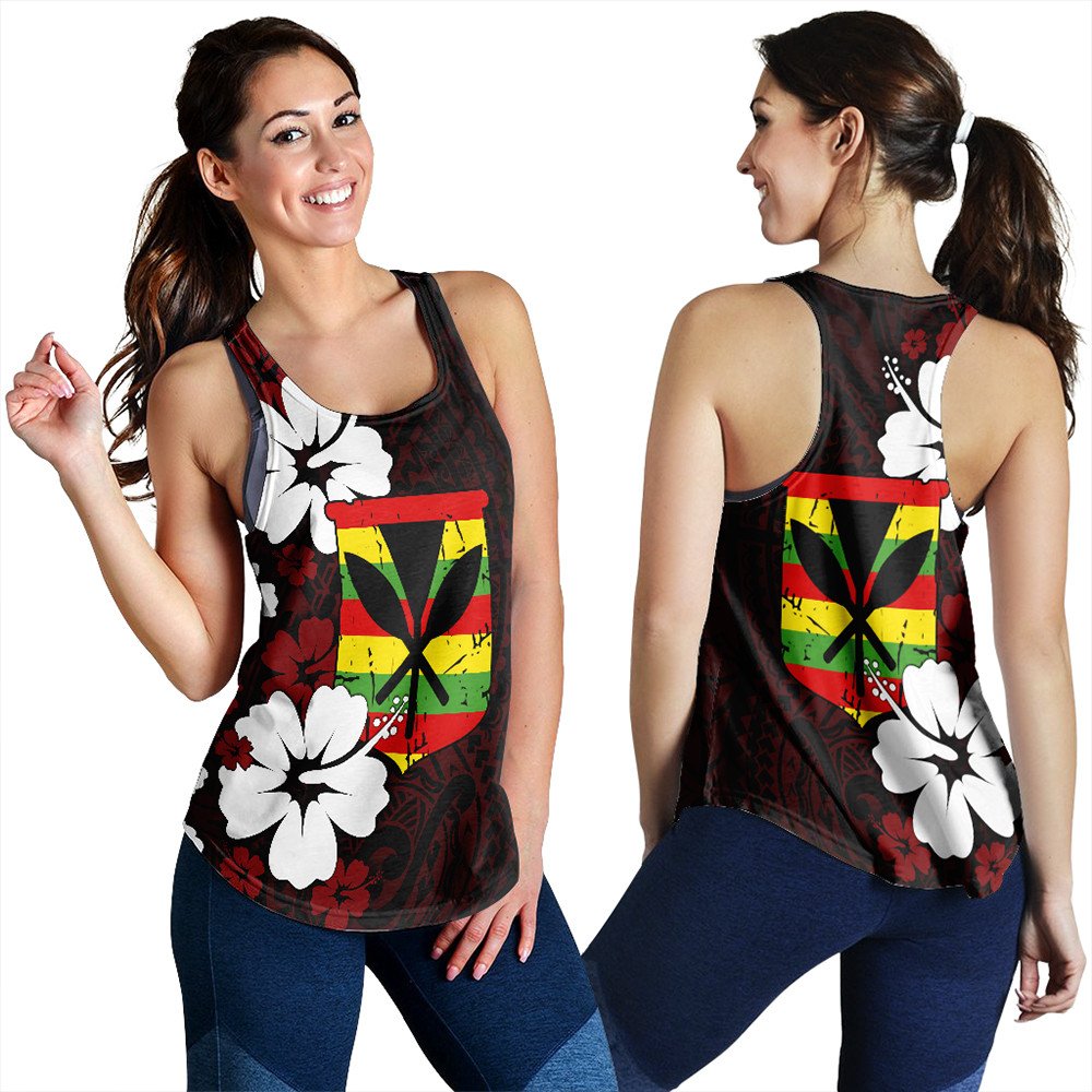 Wonder Print Shop Clothing - Hawaii Kanaka Hibiscus Style Racerback Tank LT10 Red - Polynesian Pride
