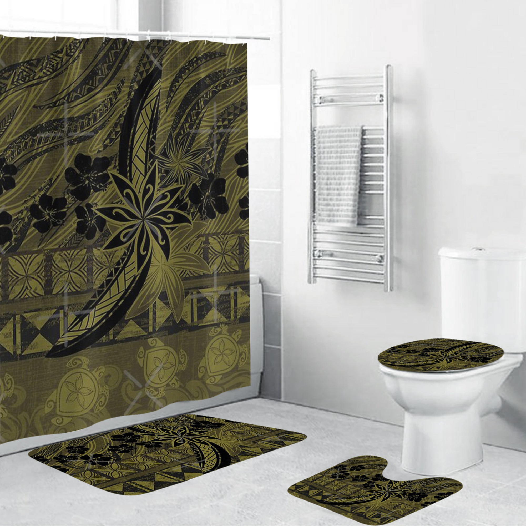 Polynesian Home Set - Polynesian Olive Tribal Design Bathroom Set LT10 Green - Polynesian Pride