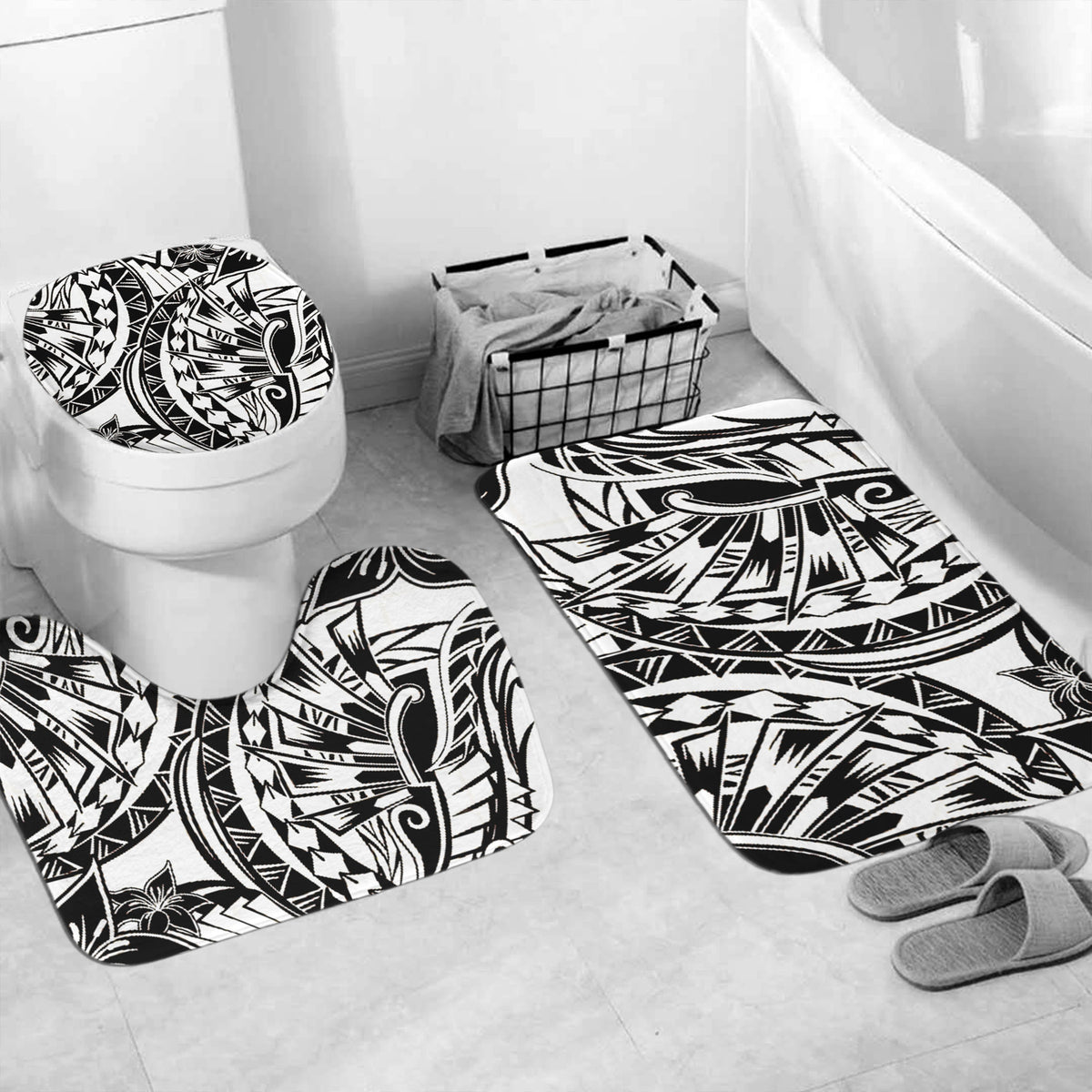 Polynesian Home Set - Polynesian Charcoal Tribal Tattoos Bathroom Set LT10 - Polynesian Pride