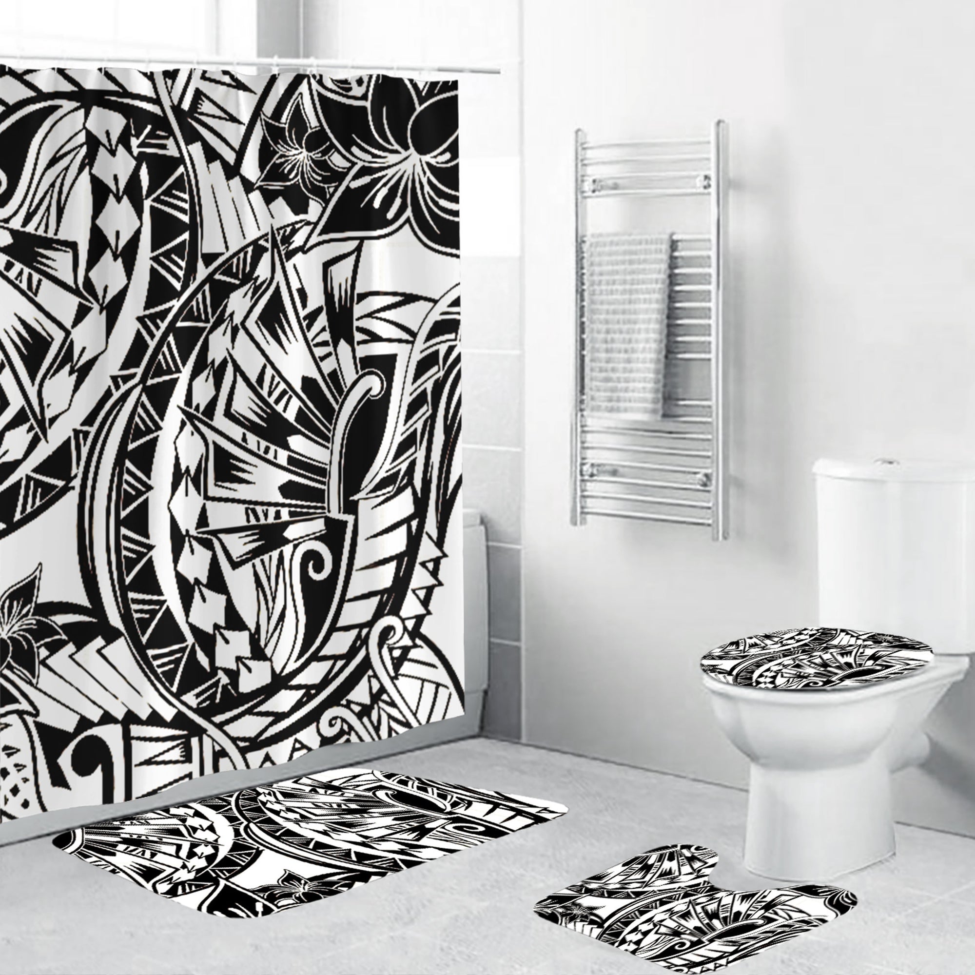 Polynesian Home Set - Polynesian Charcoal Tribal Tattoos Bathroom Set LT10 White - Polynesian Pride