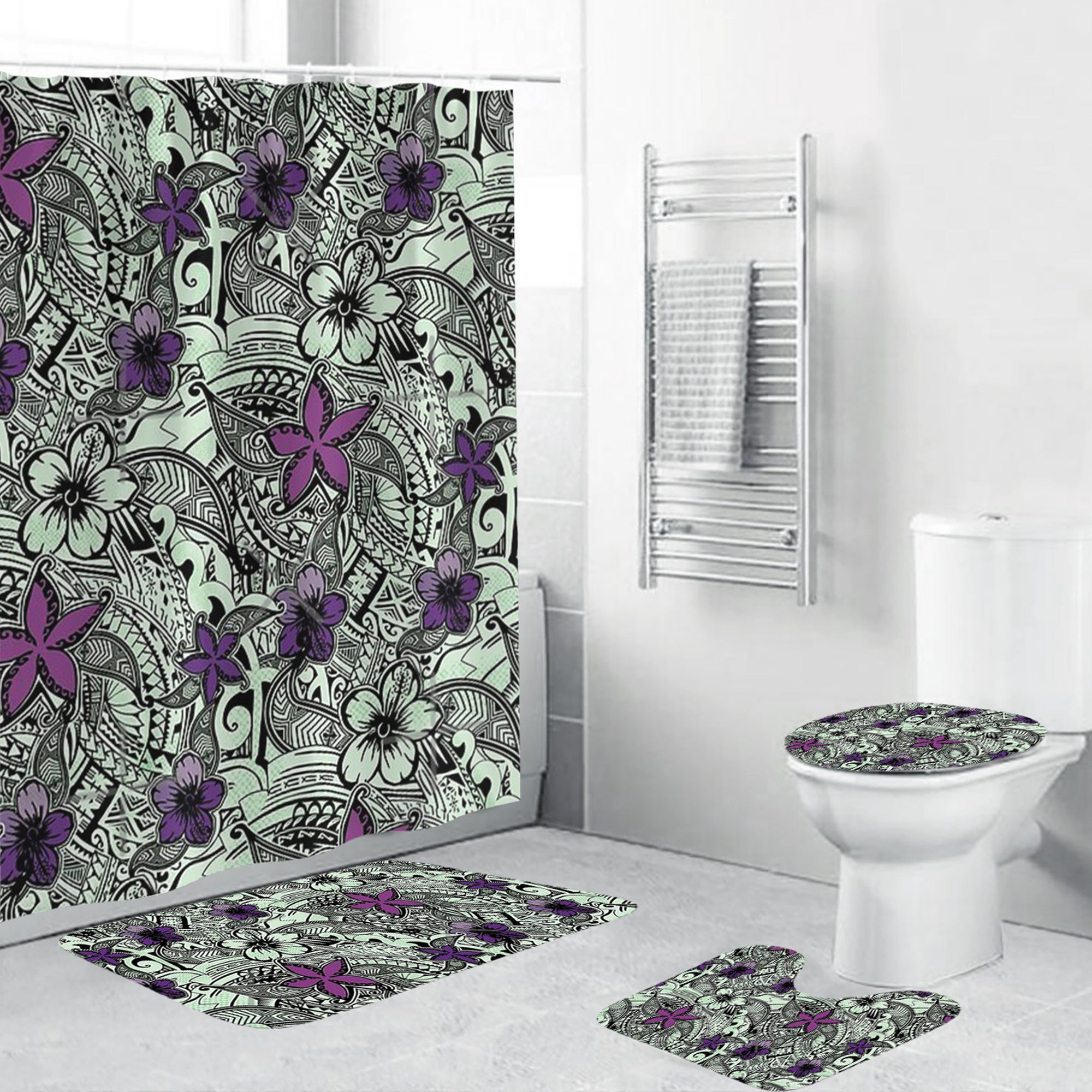 Polynesian Home Set - Polynesian Purple And Green Tropical Print Bathroom Set LT10 Green - Polynesian Pride
