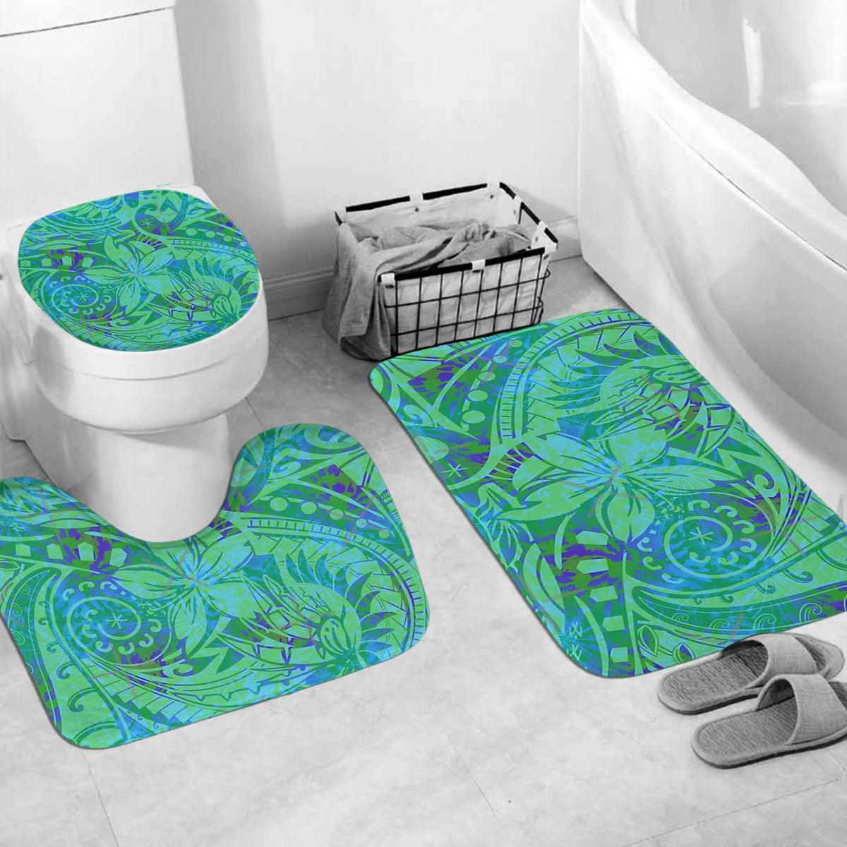 Polynesian Home Set - Polynesian Blue Tribal Shimmer Bathroom Set LT10 - Polynesian Pride