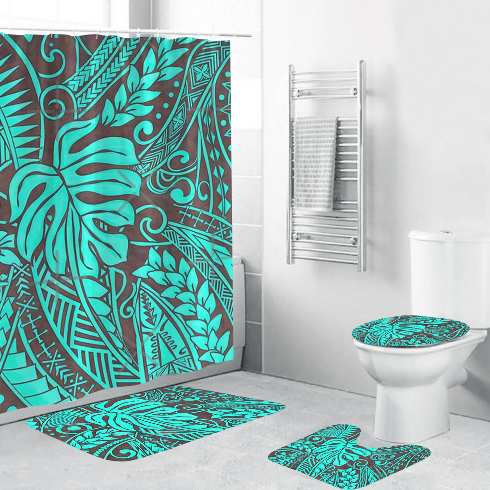 Polynesian Home Set - Teal Polynesian Tropical Leaf Bathroom Set LT10 Teal - Polynesian Pride