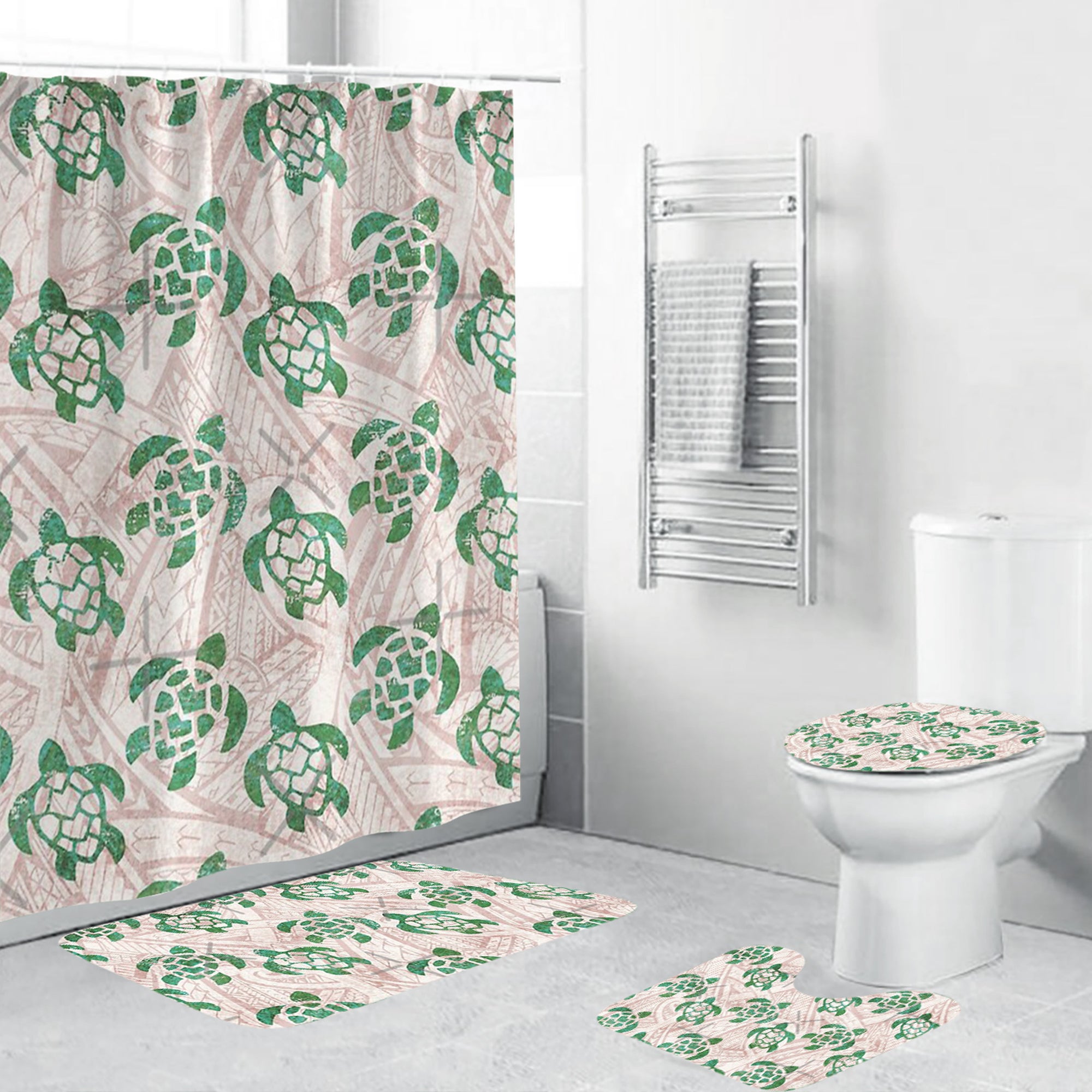 Polynesian Home Set - Polynesian Tribal Turtle Tapa Print Bathroom Set LT10 Beige - Polynesian Pride