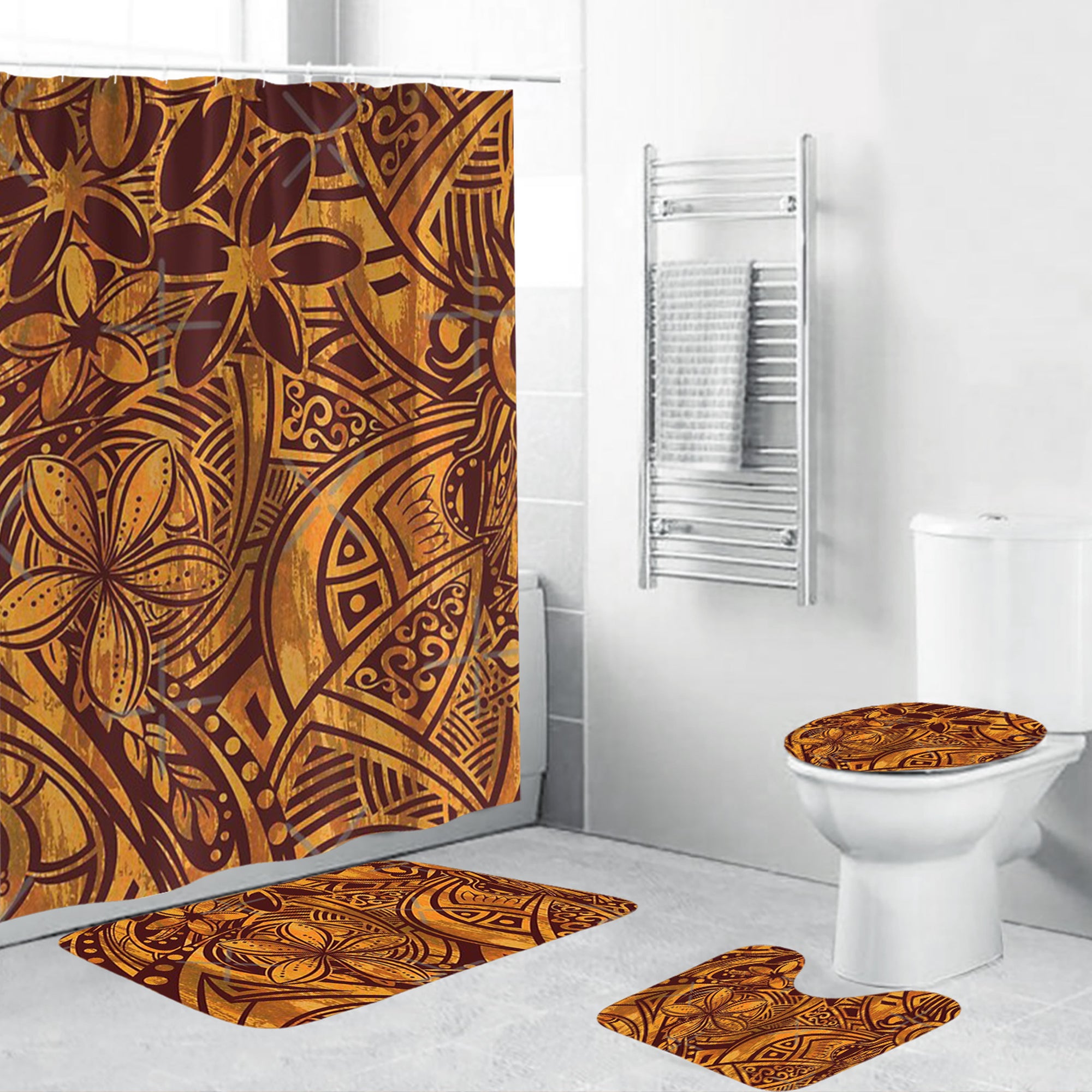 Polynesian Home Set - Rustic Polynesian Pattern Bathroom Set LT10 Brown - Polynesian Pride