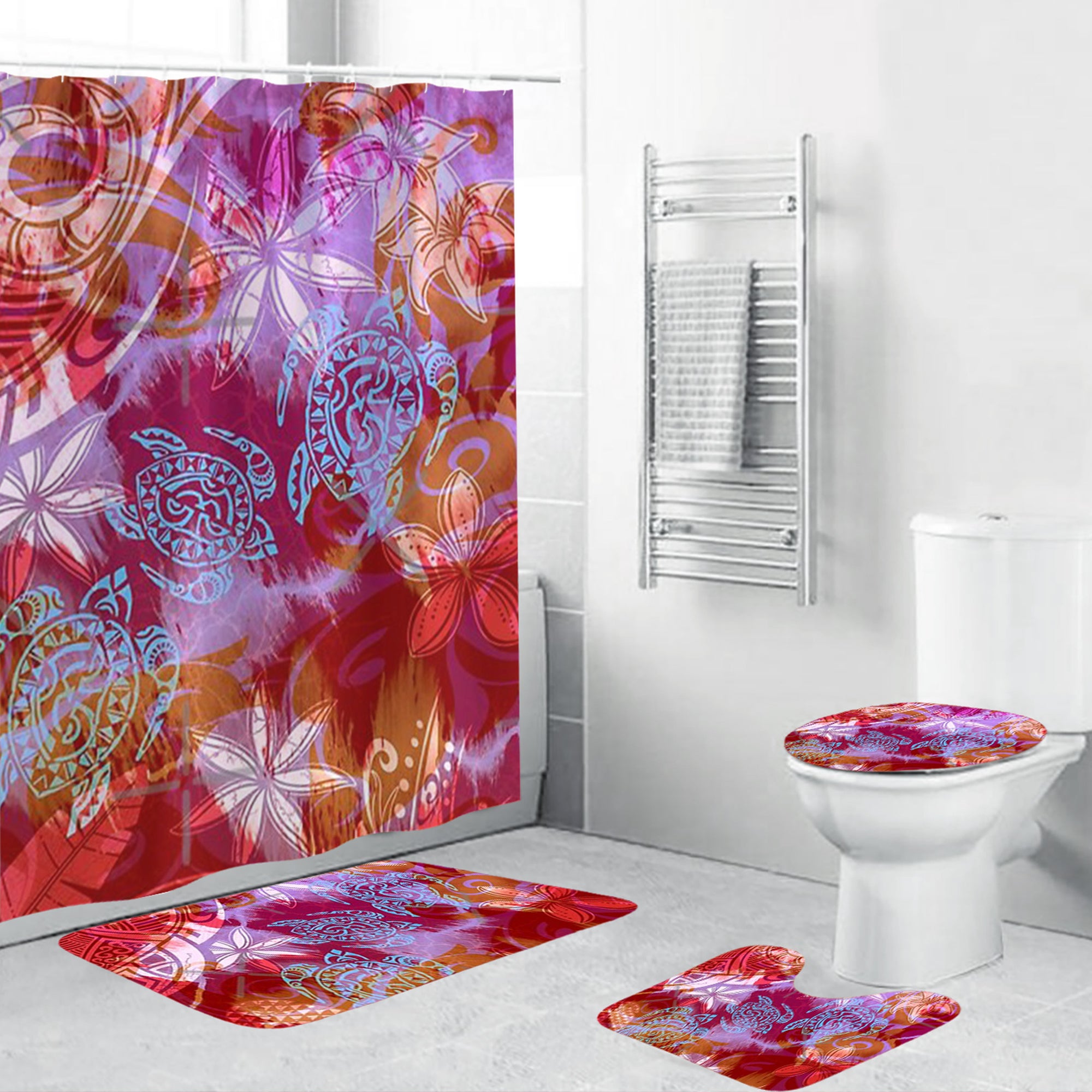 Polynesian Home Set - Polynesian Wild Tribal Watercolor Tie Dye Bathroom Set LT10 Red - Polynesian Pride