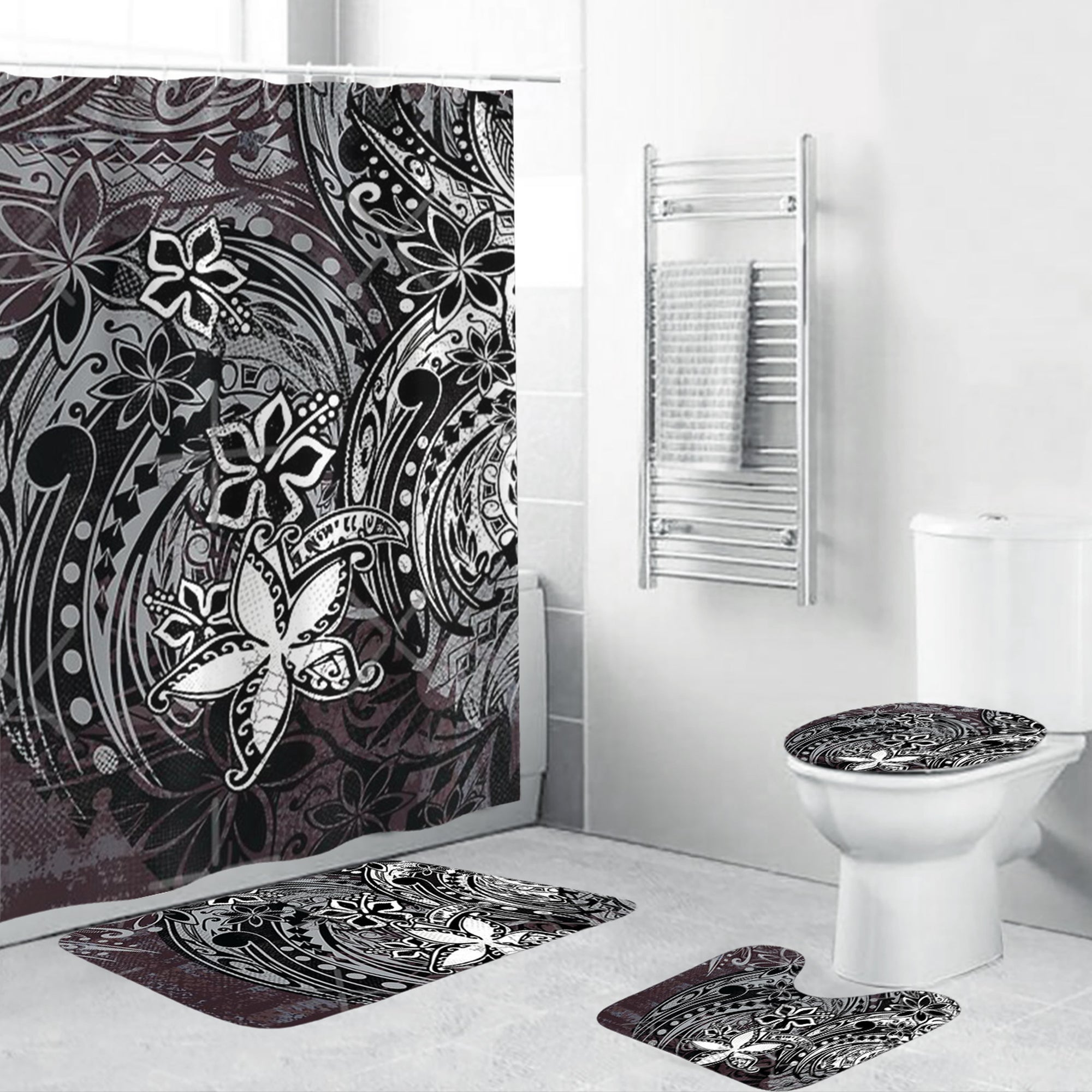 Polynesian Home Set - Polynesian Tribal Grunge Bathroom Set LT10 Black - Polynesian Pride