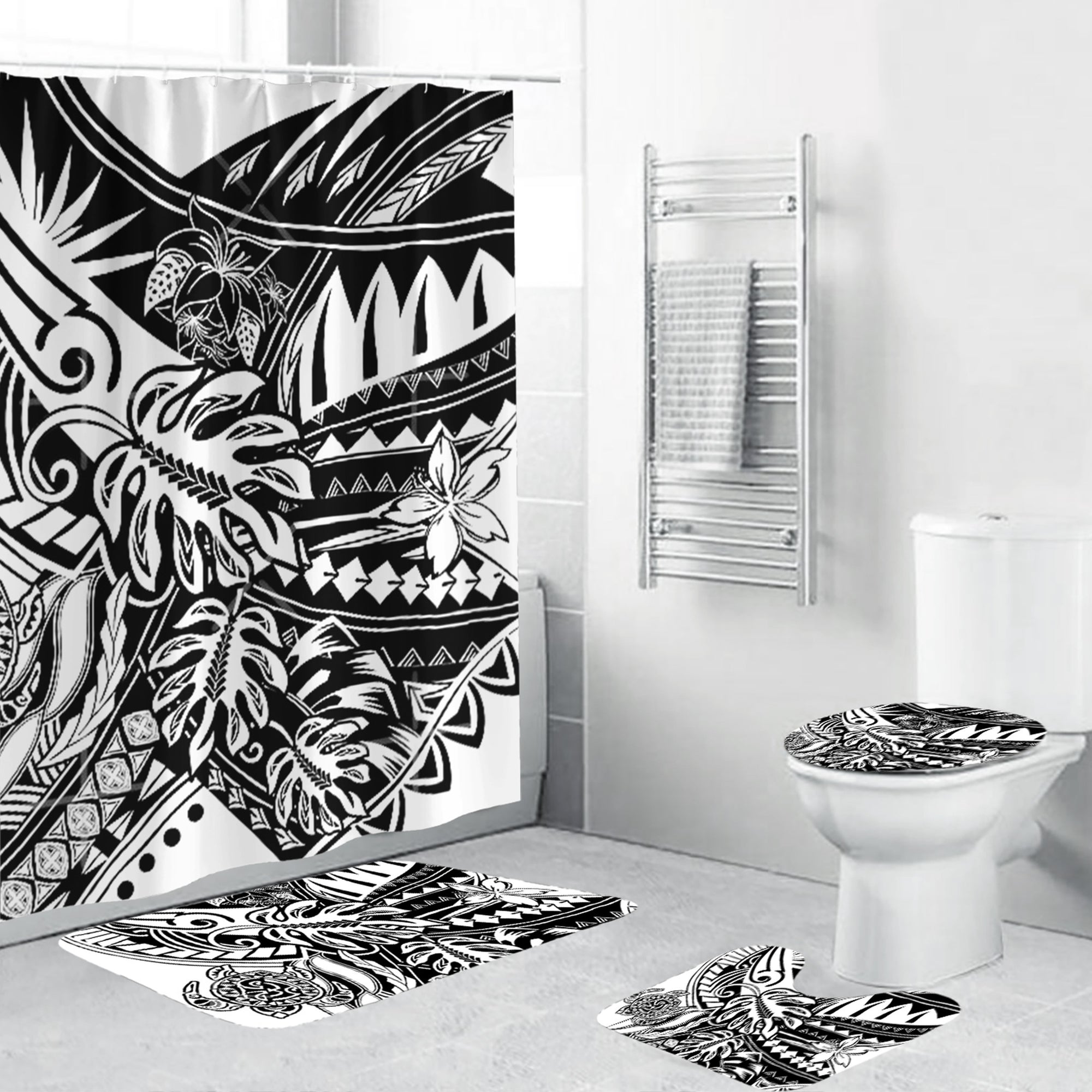 Polynesian Home Set - Black And White Tribal Bathroom Set LT10 Black - Polynesian Pride