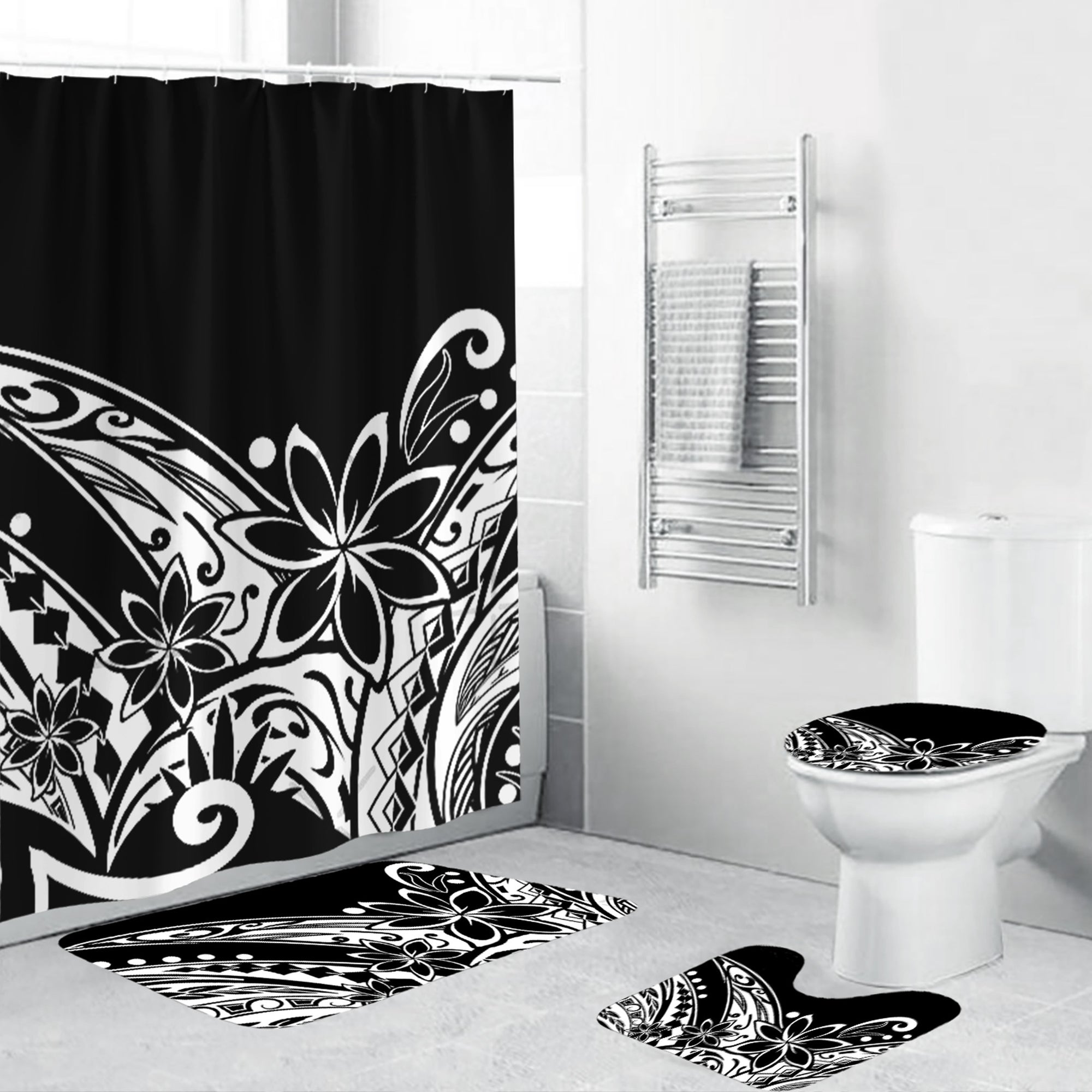 Polynesian Home Set - Polynesian Black And White Tribal Bathroom Set LT10 Black - Polynesian Pride