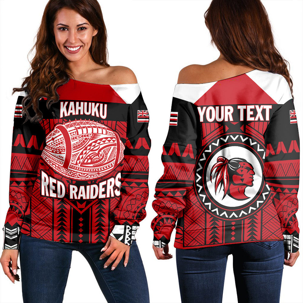 Polynesian Pride Sweatshirt - Personalized Hawaiian High Kahuku Women Off Shoulder LT10 Women Red - Polynesian Pride