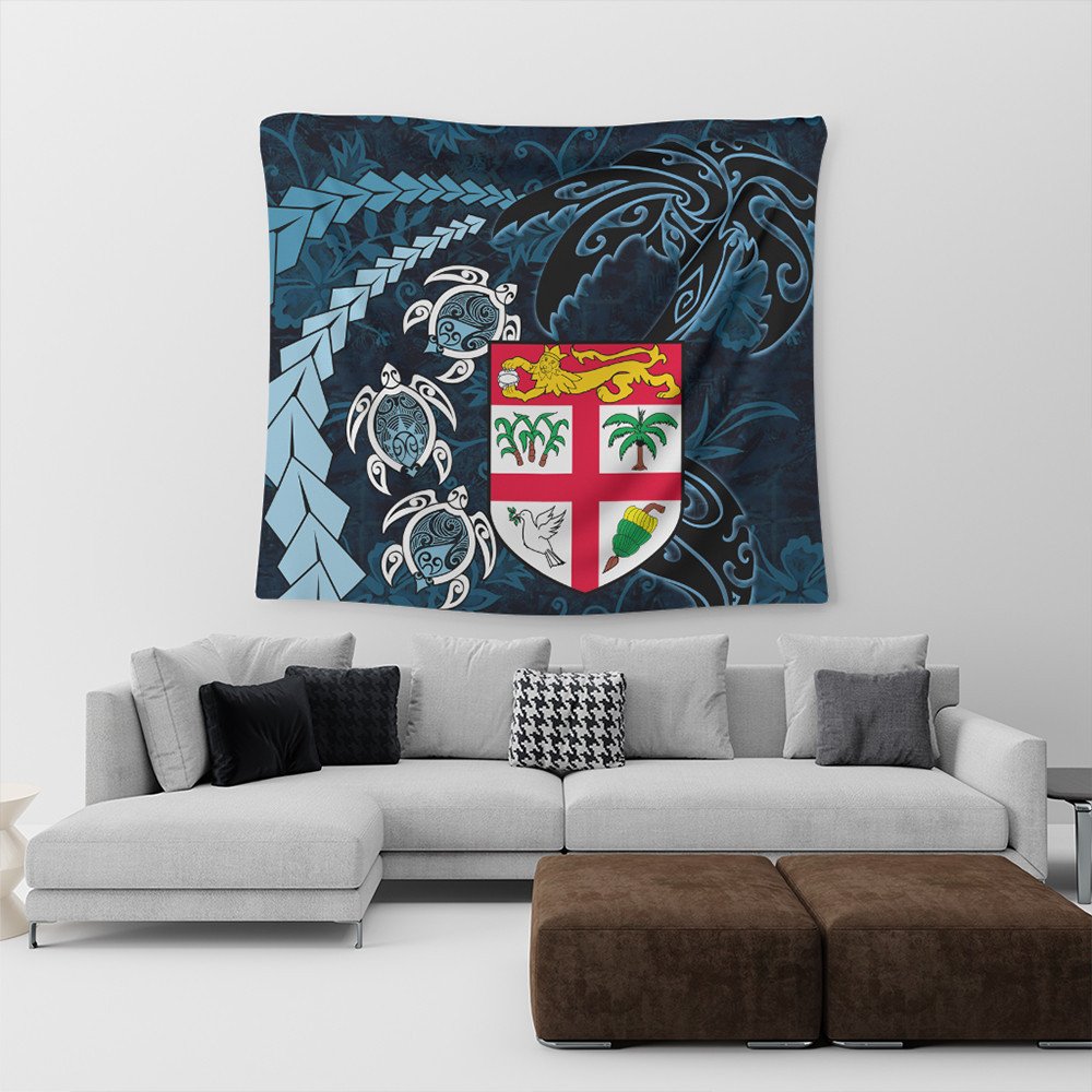 Polynesian Pride Home Decor - Fiji Coat of Arms Turtle Palm Tree Tapestry LT10 Blue - Polynesian Pride