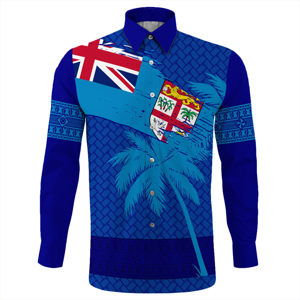 Polynesian Pride Shirt - Fiji Palm Tree Coat Of Arms Long Sleeve Button Shirt LT10 - Polynesian Pride