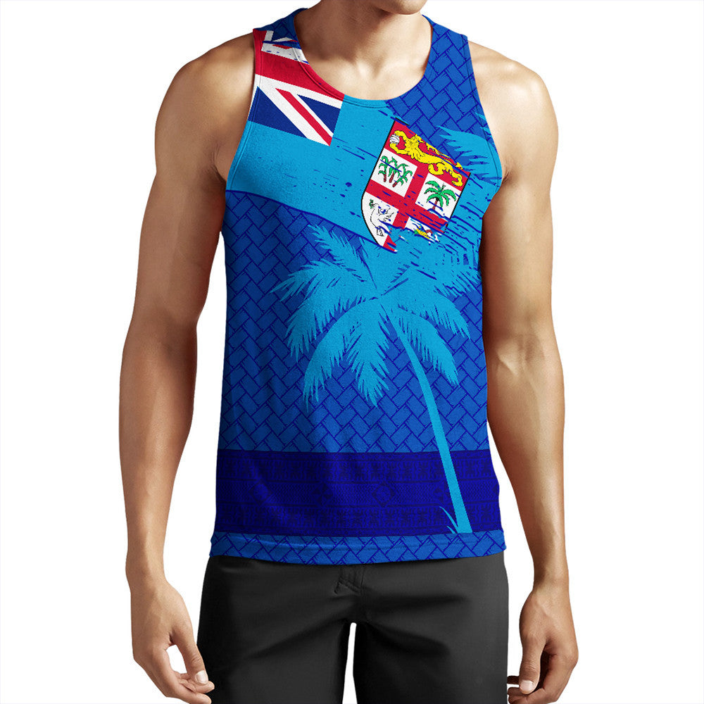 Polynesian Pride Clothing - Fiji Palm Tree Coat Of Arms Tank Top LT10 Blue - Polynesian Pride