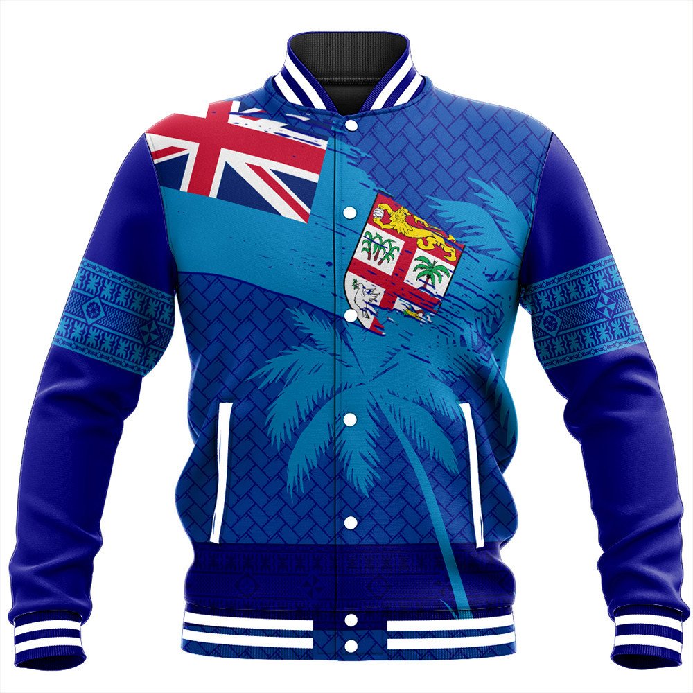 Polynesian Pride Jacket - Fiji Palm Tree Coat Of Arms Baseball Jacket LT10 Unisex Blue - Polynesian Pride