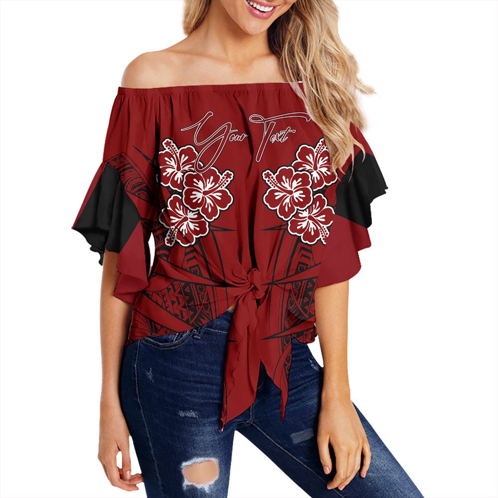 Polynesian Pride Clothing - Personalized Hawaii Spearhead Hibiscus Polynesian Off Shoulder Wrap Waist Top LT10 Women Red - Polynesian Pride