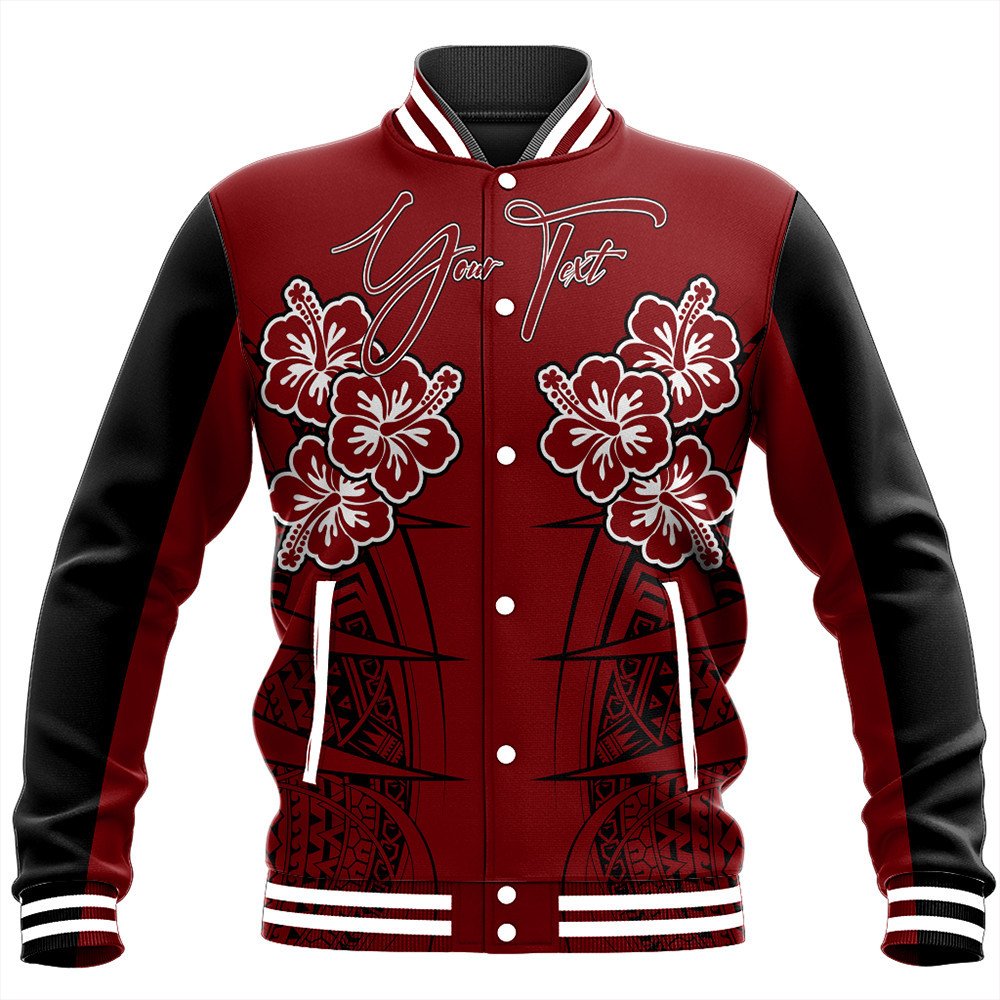 Polynesian Pride Jacket - Personalized Hawaii Spearhead Hibiscus Polynesian Baseball Jacket LT10 Unisex Red - Polynesian Pride