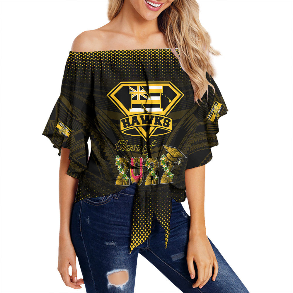 Polynesian Pride Clothing - Personalized Hawaii Class Of Nanakuli Golden Hawks Off Shoulder Wrap Waist Top LT10 Women Black - Polynesian Pride