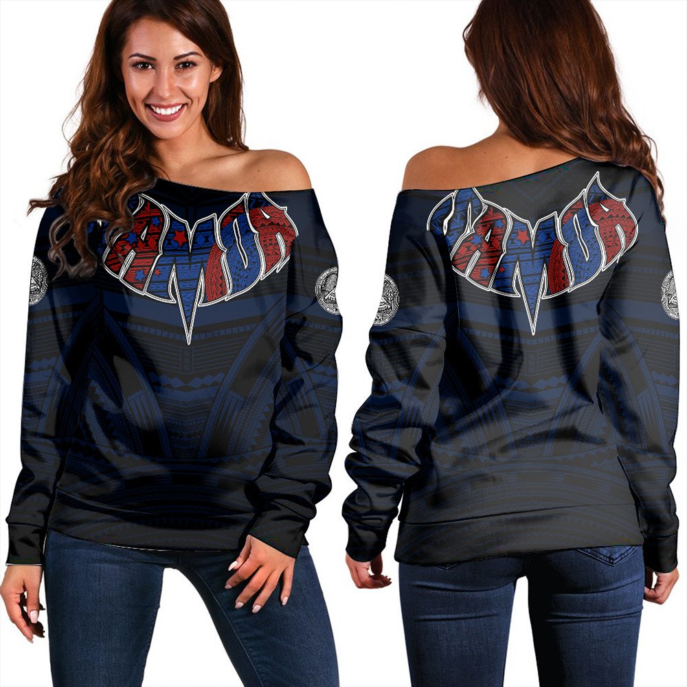 Polynesian Pride Sweatshirt - American Samoa Forever Women Off Shoulder LT10 Women Black - Polynesian Pride