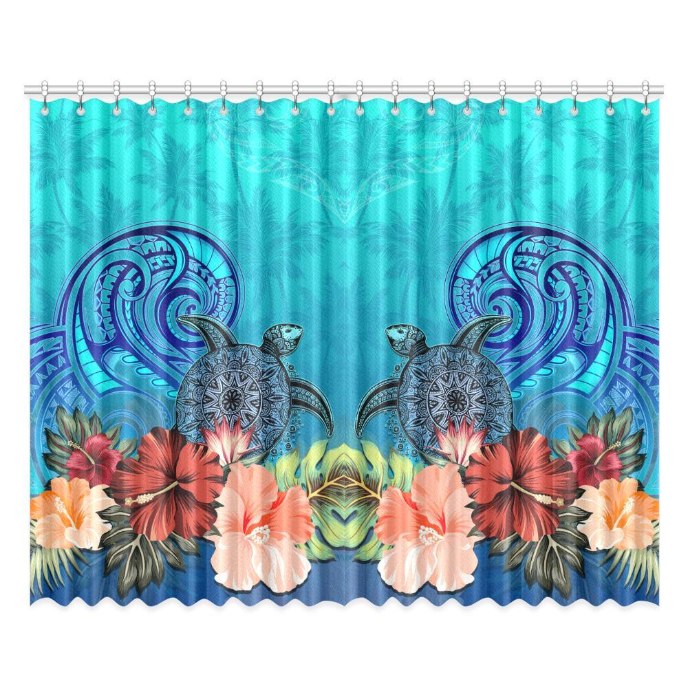 Window Curtain( Two Piece) Hibiscus Polynesian 2 One Size 52"x84"(Two Pieces) Blue - Polynesian Pride