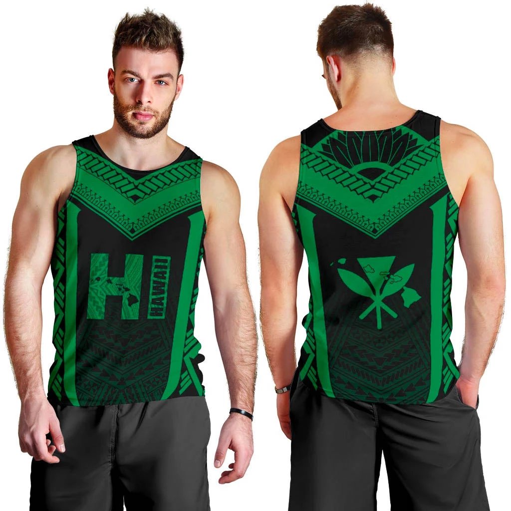 Hawaiian Kanaka Polynesian Men's Tank Top Active Green Green - Polynesian Pride