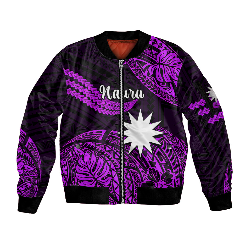 (Custom Personalised) Nauru Polynesian Hibiscus Naoero Purple Sleeve Zip Bomber Jacket LT14 Unisex Purple - Polynesian Pride