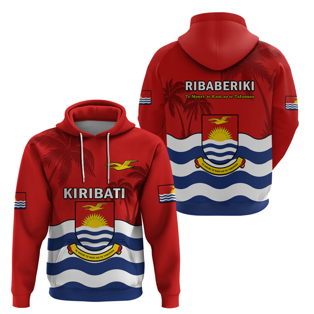 Ribaberiki Kiribati Coat of Arms Mix Palm Trees Hoodie LT14 Red - Polynesian Pride