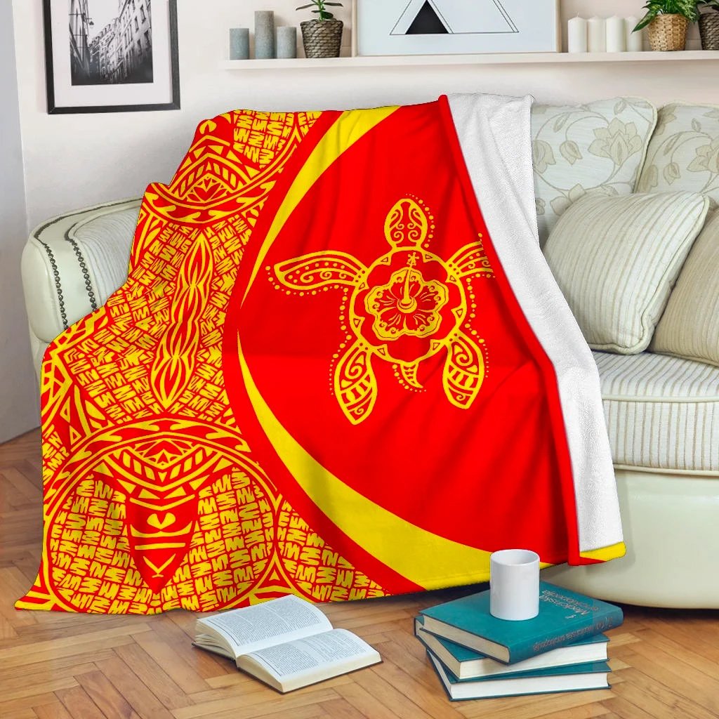 Hawaii Premium Blanket Turtle Polynesian - Circle Style Red And Yellow White - Polynesian Pride