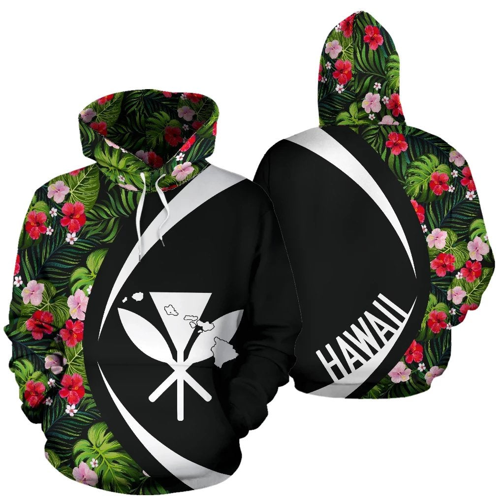 Kanaka Tropical Flower Mix Hoodie Circle Style Unisex Black - Polynesian Pride