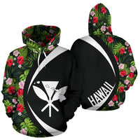 Kanaka Tropical Flower Mix Hoodie Circle Style Unisex Black - Polynesian Pride