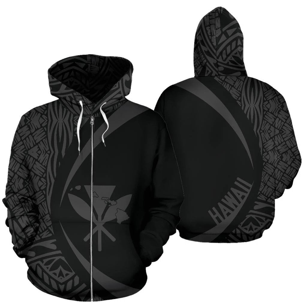 Kanaka Hawaii Map Grey Polynesian Zip up Hoodie Circle Style Unisex Gray - Polynesian Pride