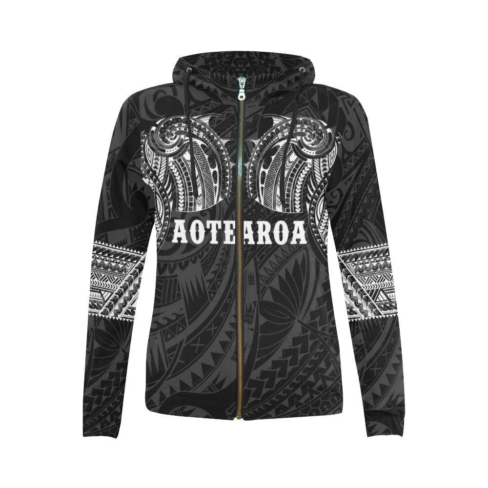 Aotearoa Maori Tattoo All Over Zip Hoodie White - Polynesian Pride