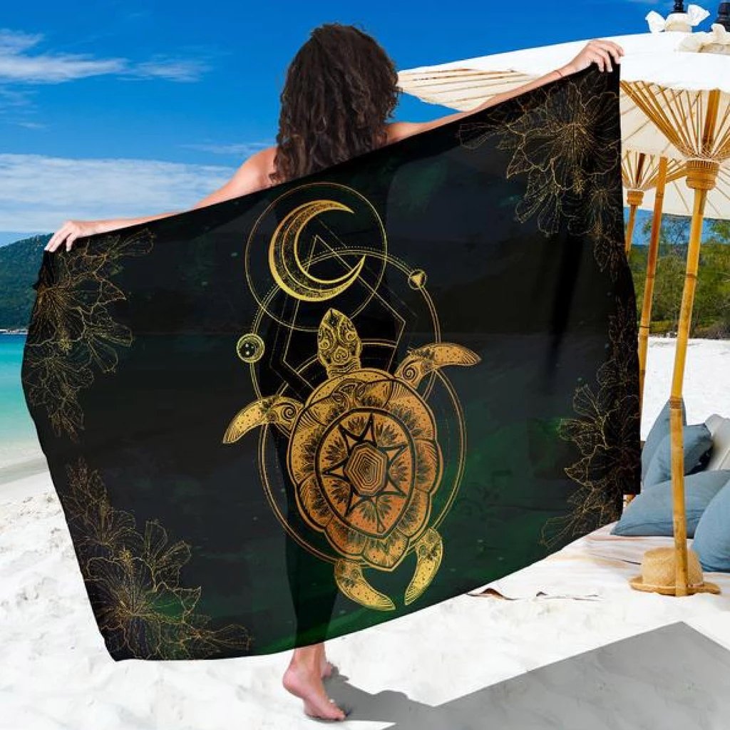 Turtle Hibiscus Golden Galaxy Sarong Sarong 44*66 Inch Green - Polynesian Pride