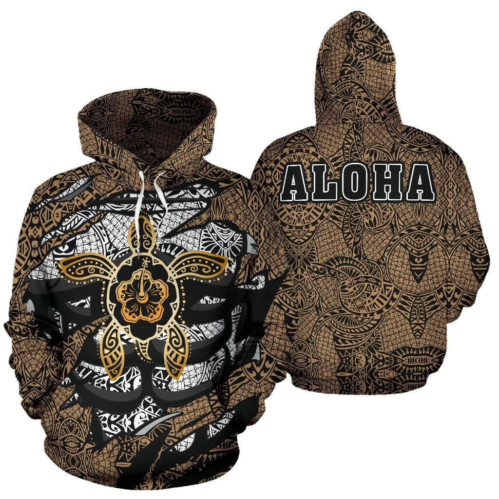 Hibiscus Polynesian Gold Hawaii Turtle Hoodie Unisex Gold - Polynesian Pride