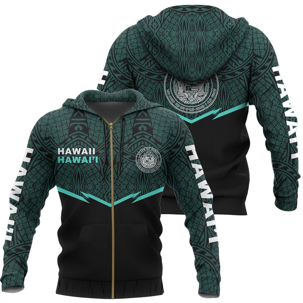 Hawaii Polynesian Zipper Hoodie Turquoise Energy Style Unisex Turquoise - Polynesian Pride