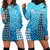 (Custom Personalised) Hawaii Tribal Kakau Hoodie Dress LT9 Blue - Polynesian Pride